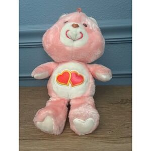 Vintage Care Bears Love-a-Lot Bear Pink Plush Toy 13 Inch Double Heart Logo